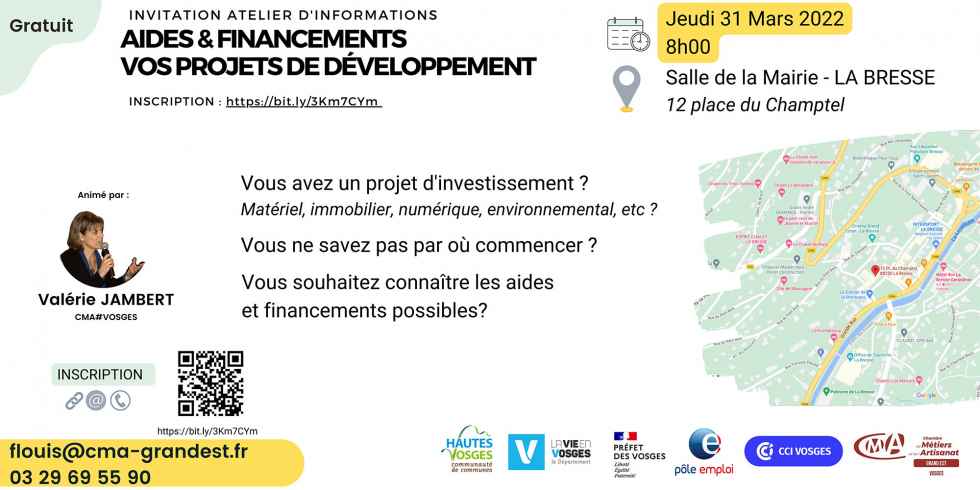 Artisans : atelier aides et financements le 31 mars 2022 à La Bresse