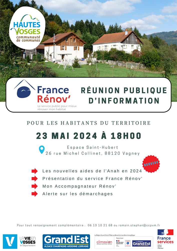 France Rénov' : réunion d'info à Vagney le 23 mai 2024