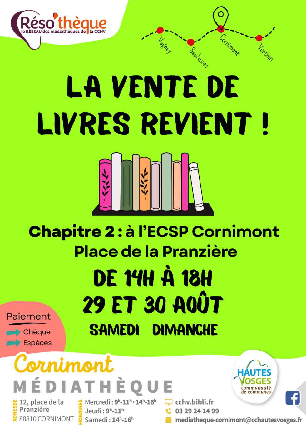 Réso'thèque : vente de livres à Cornimont les 29 et 30 août 2026